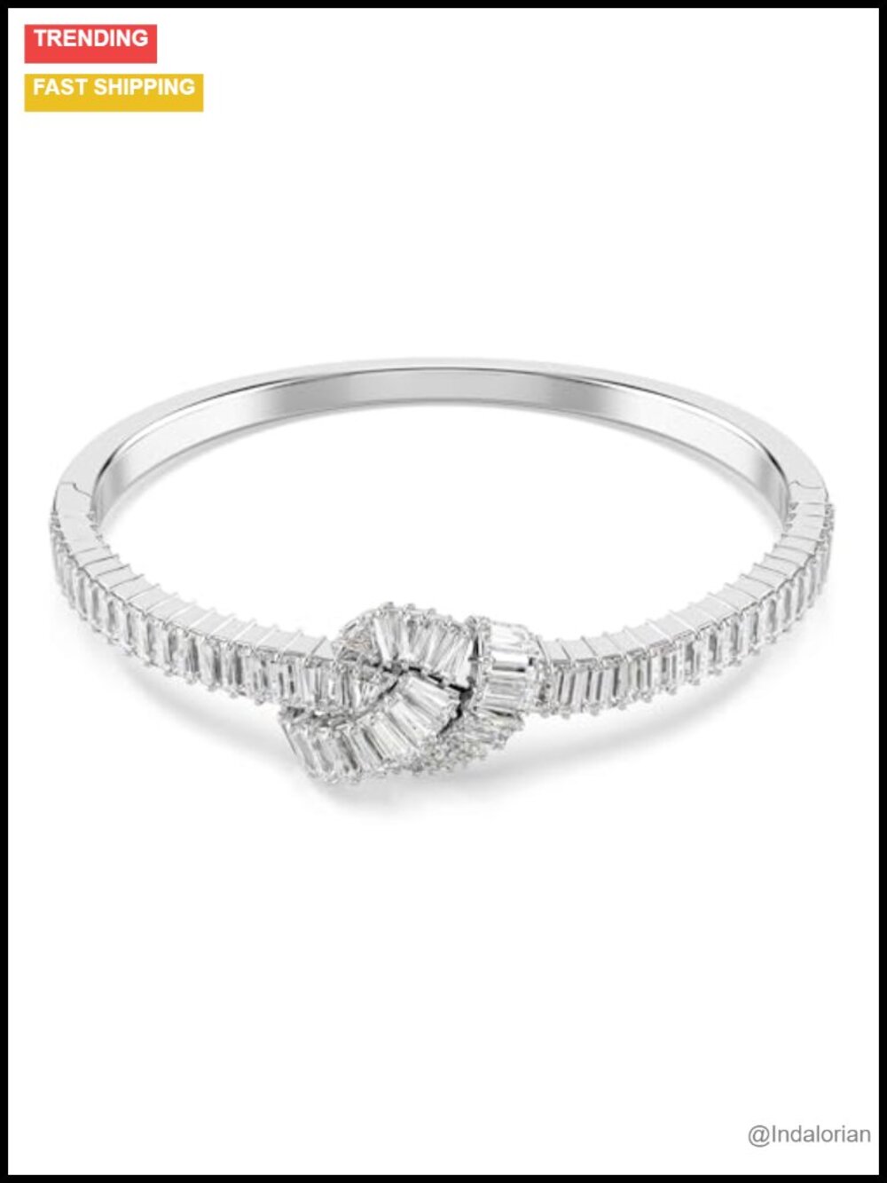 Swarovski Crystal Baguette Cut Bangle Bracelet Push Button Closure